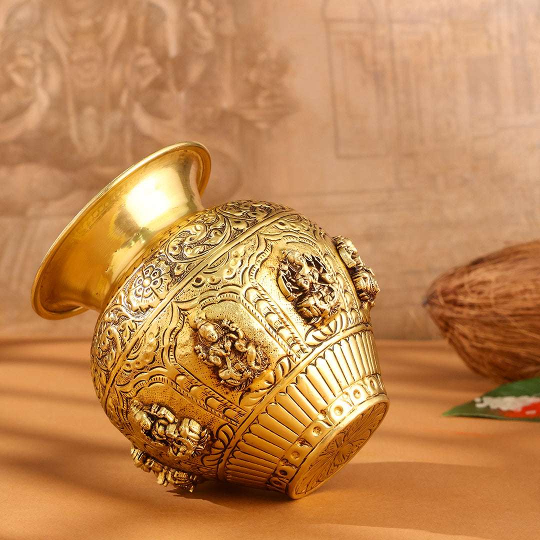 Brass Ashtalakshmi And Dashavatara Kodam / Kalash Vedansh Craft