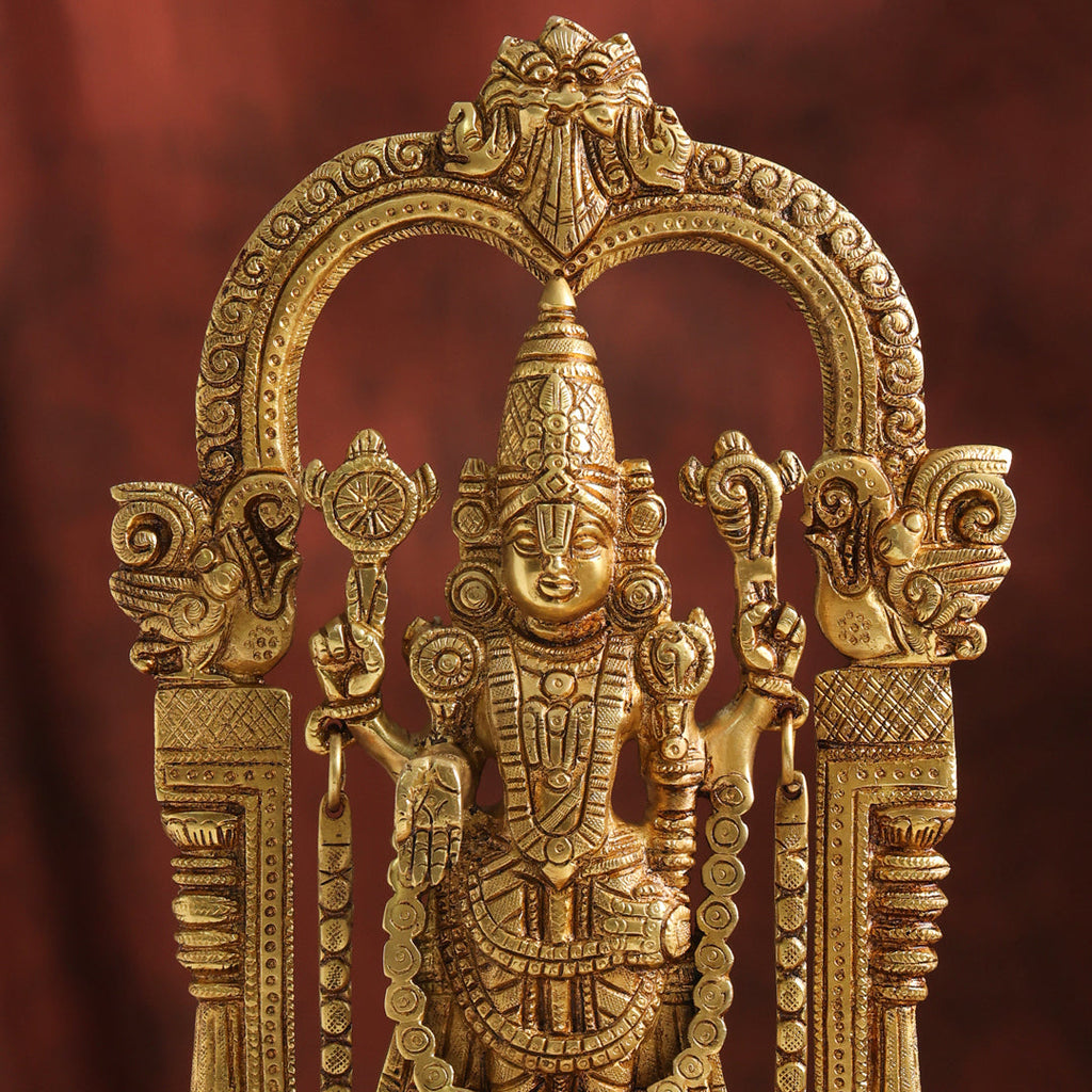 Brass Lord Venkateswara Idol with Arch | Traditional Tirupati Balaji Murti for Home Temple & Décor (13.2 Inch) Vedansh Craft