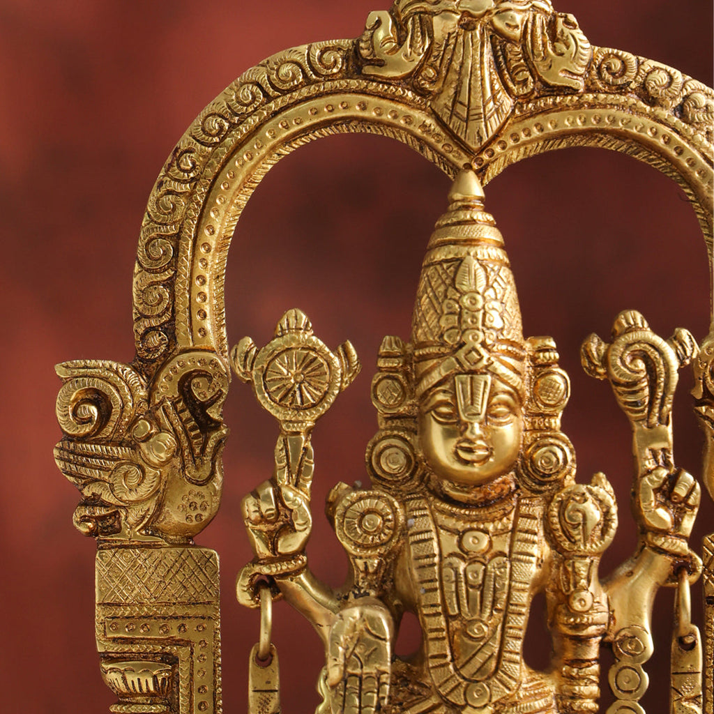 Brass Lord Venkateswara Idol with Arch | Traditional Tirupati Balaji Murti for Home Temple & Décor (13.2 Inch) Vedansh Craft