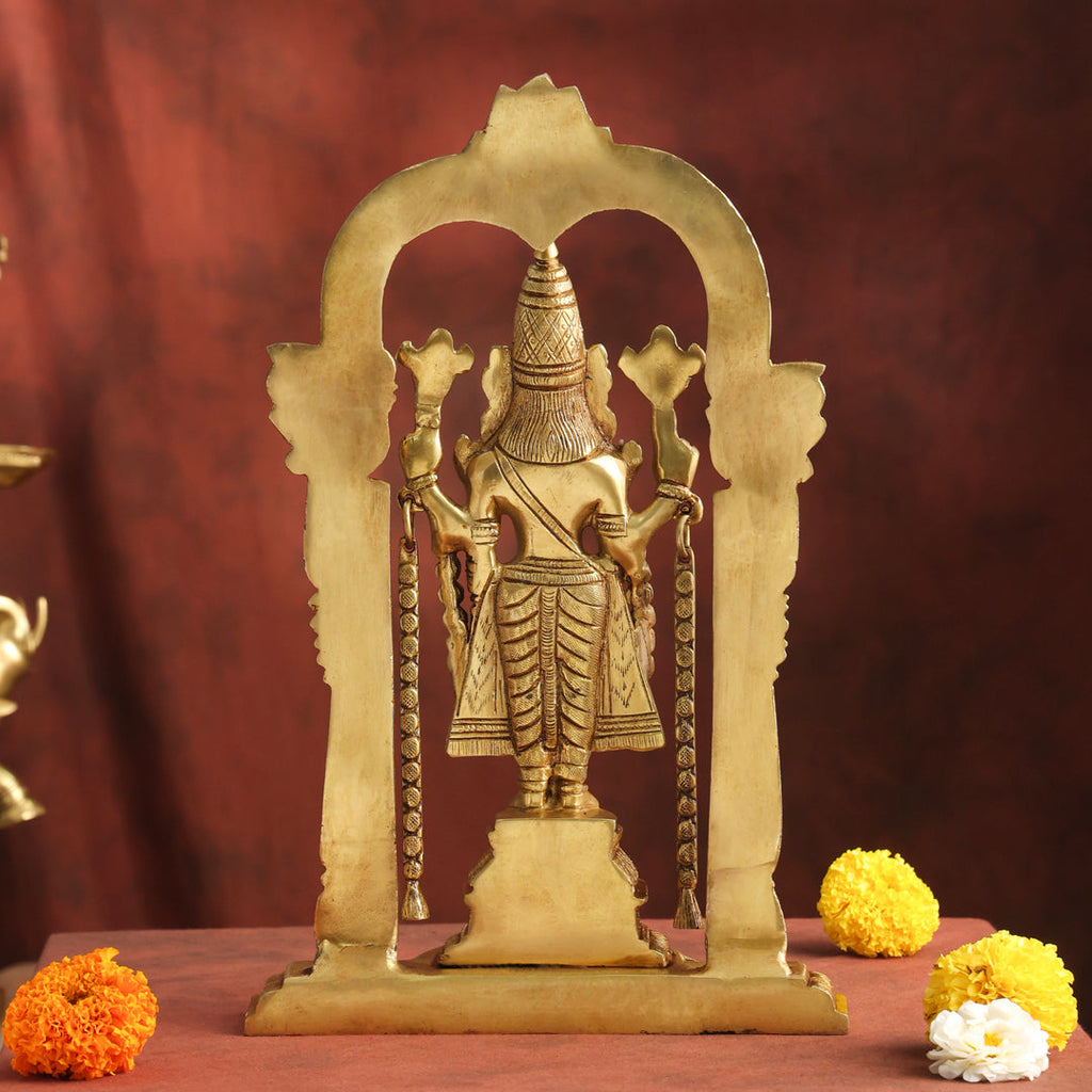 Brass Lord Venkateswara Idol with Arch | Traditional Tirupati Balaji Murti for Home Temple & Décor (13.2 Inch) Vedansh Craft