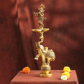 Brass Handcrafted Krishna Diya Lamp with Elephant Base (17.5 Inch) Vedansh Craft