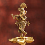 Brass Handcrafted Krishna Diya Lamp with Elephant Base (17.5 Inch) Vedansh Craft