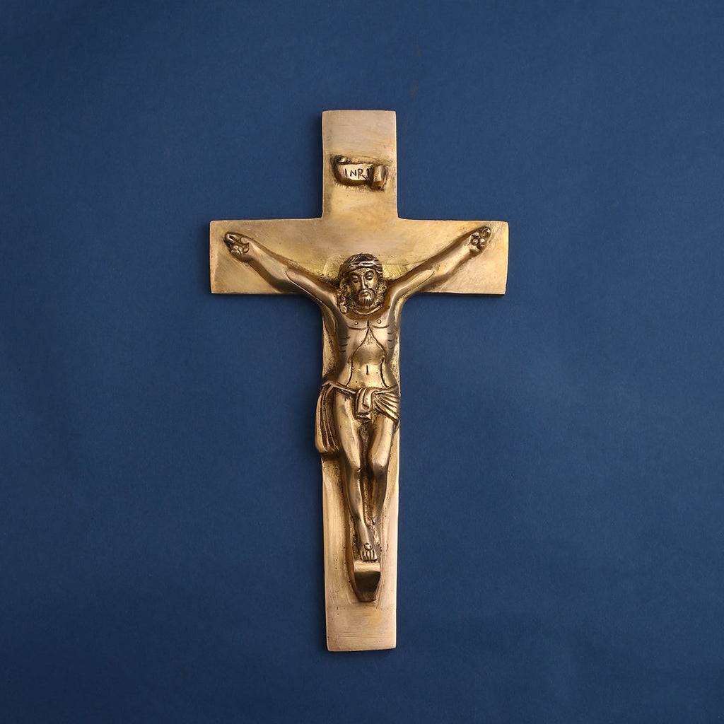 Brass Christian Cross Jesus Christ Wall Hanging (11 Inch) Vedansh Craft