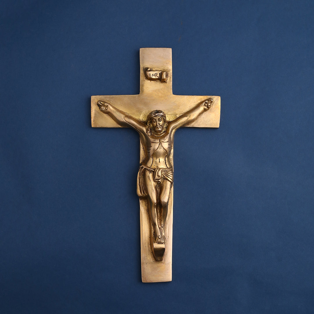Brass Christian Cross Jesus Christ Wall Hanging (11 Inch) Vedansh Craft