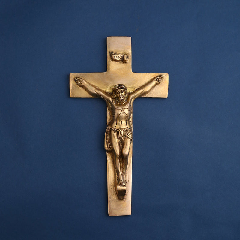 Brass Christian Cross Jesus Christ Wall Hanging (11 Inch) Vedansh Craft
