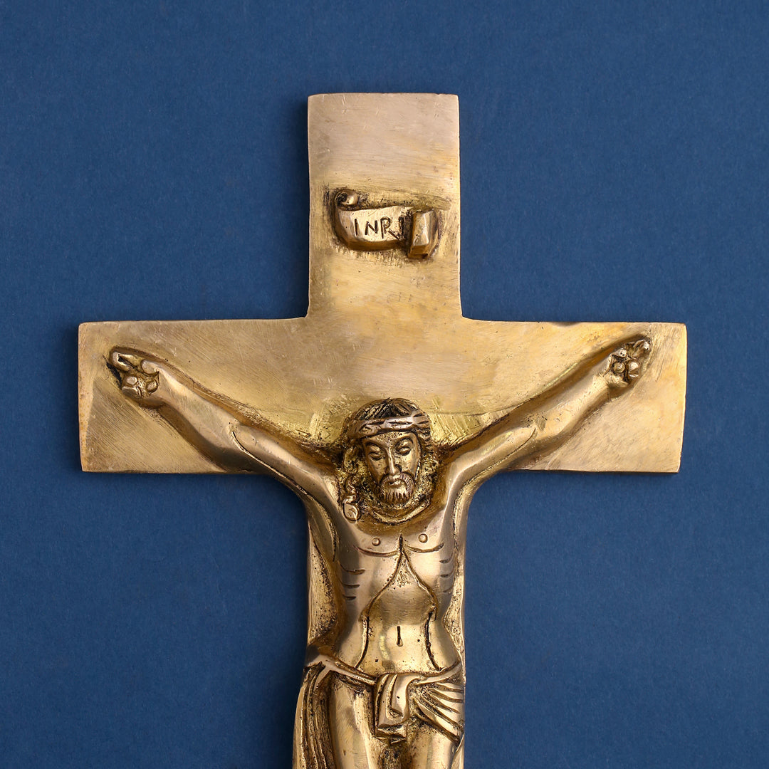 Brass Christian Cross Jesus Christ Wall Hanging (11 Inch) Vedansh Craft