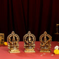 Brass Superfine Sitting Lakshmi, Ganesha, And Saraswati On Throne Set (5.8 Inch) Vedansh Craft