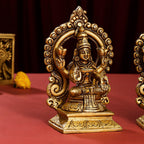 Brass Superfine Sitting Lakshmi, Ganesha, And Saraswati On Throne Set (5.8 Inch) Vedansh Craft