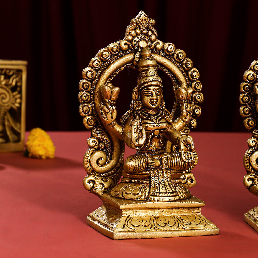 Brass Superfine Sitting Lakshmi, Ganesha, And Saraswati On Throne Set (5.8 Inch) Vedansh Craft