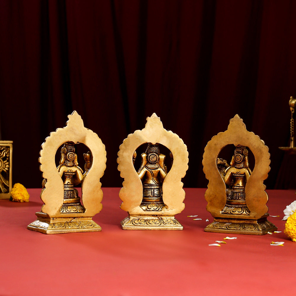 Brass Superfine Sitting Lakshmi, Ganesha, And Saraswati On Throne Set (5.8 Inch) Vedansh Craft