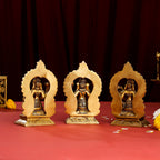 Brass Superfine Sitting Lakshmi, Ganesha, And Saraswati On Throne Set (5.8 Inch) Vedansh Craft