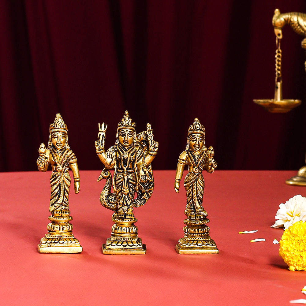 Brass Standing Lord Murugan With Devasena And Valli Idols Vedansh Craft