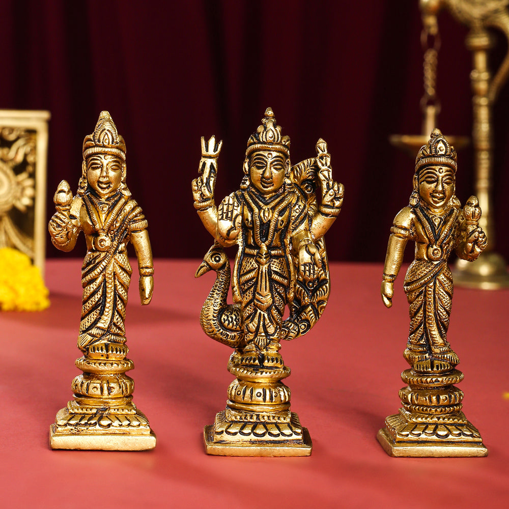 Brass Standing Lord Murugan With Devasena And Valli Idols Vedansh Craft