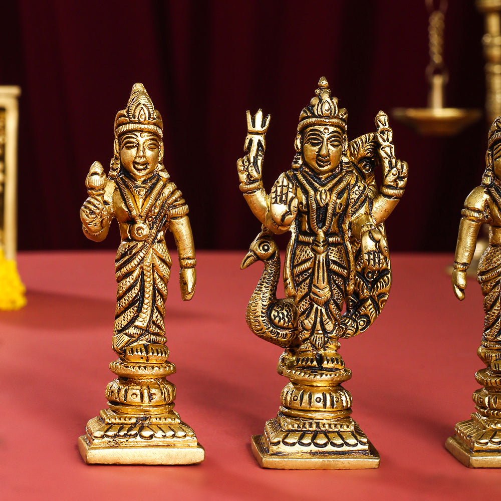Brass Standing Lord Murugan With Devasena And Valli Idols Vedansh Craft