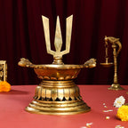 Brass Superfine Shankh Chakra And Namah Diya Set (9.5 Inch) Vedansh Craft