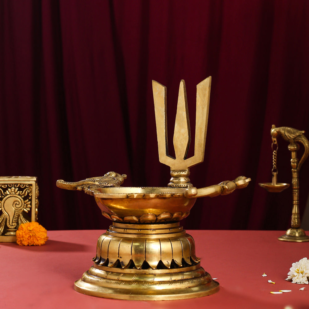 Brass Superfine Shankh Chakra And Namah Diya Set (9.5 Inch) Vedansh Craft