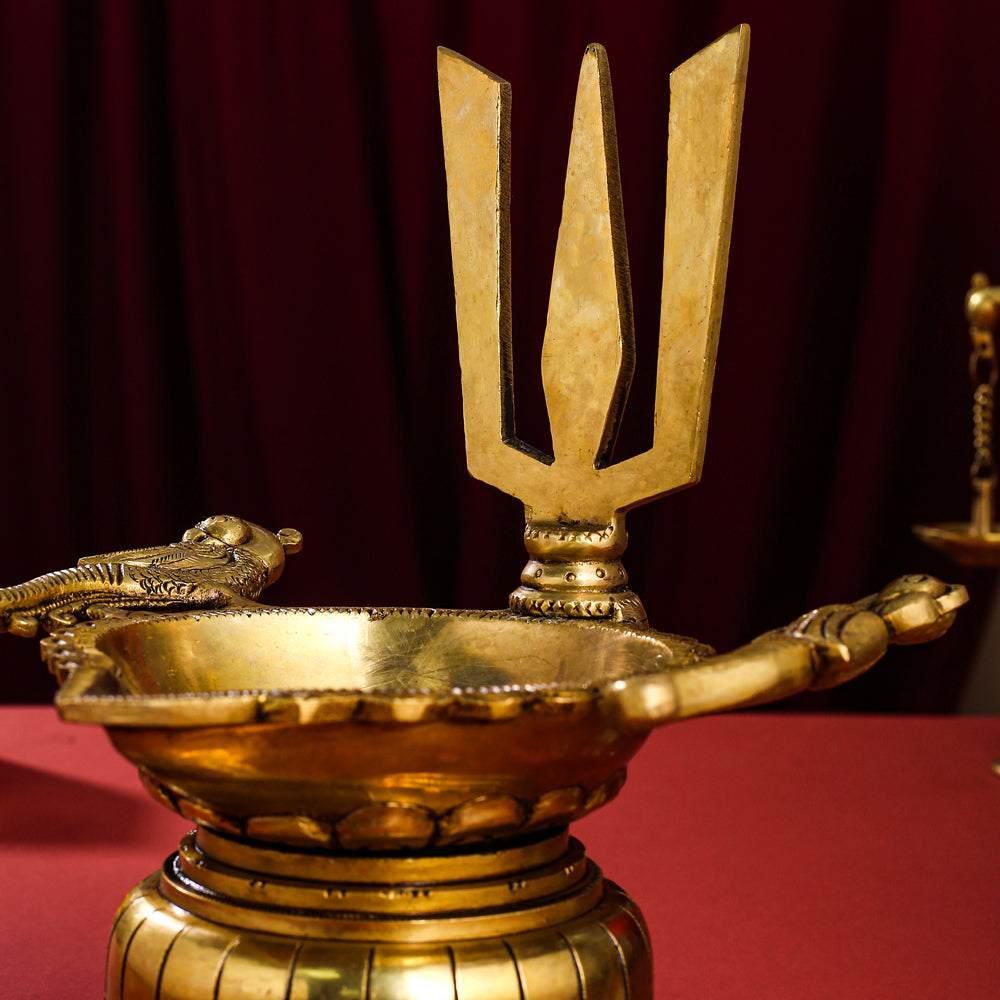 Brass Superfine Shankh Chakra And Namah Diya Set (9.5 Inch) Vedansh Craft