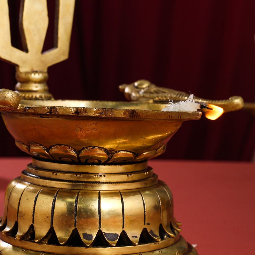 Brass Superfine Shankh Chakra And Namah Diya Set (9.5 Inch) Vedansh Craft
