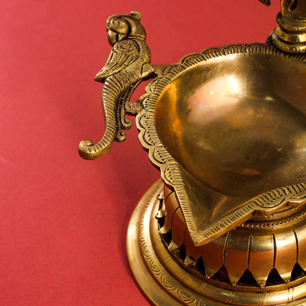 Brass Superfine Shankh Chakra And Namah Diya Set (9.5 Inch) Vedansh Craft