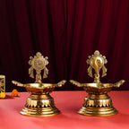 Brass Superfine Shankh Chakra And Namah Diya Set (9.5 Inch) Vedansh Craft