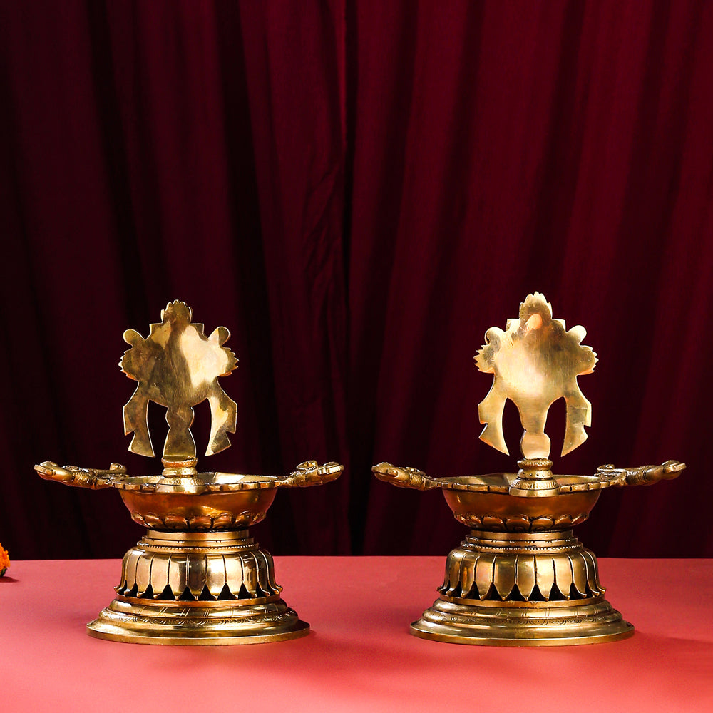 Brass Superfine Shankh Chakra And Namah Diya Set (9.5 Inch) Vedansh Craft