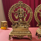 Brass Superfine Sitting Lakshmi, Ganesha And Saraswati On Throne Idol Set (14 Inch) Vedansh Craft
