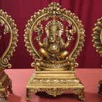 Brass Superfine Sitting Lakshmi, Ganesha And Saraswati On Throne Idol Set (14 Inch) Vedansh Craft