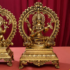 Brass Superfine Sitting Lakshmi, Ganesha And Saraswati On Throne Idol Set (14 Inch) Vedansh Craft