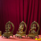 Brass Superfine Sitting Lakshmi, Ganesha And Saraswati On Throne Idol Set (14 Inch) Vedansh Craft