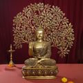 Brass Home Decor Buddha Statue With Tree (26 Inch) Vedansh Craft