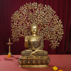 Brass Home Decor Buddha Statue With Tree (26 Inch) Vedansh Craft