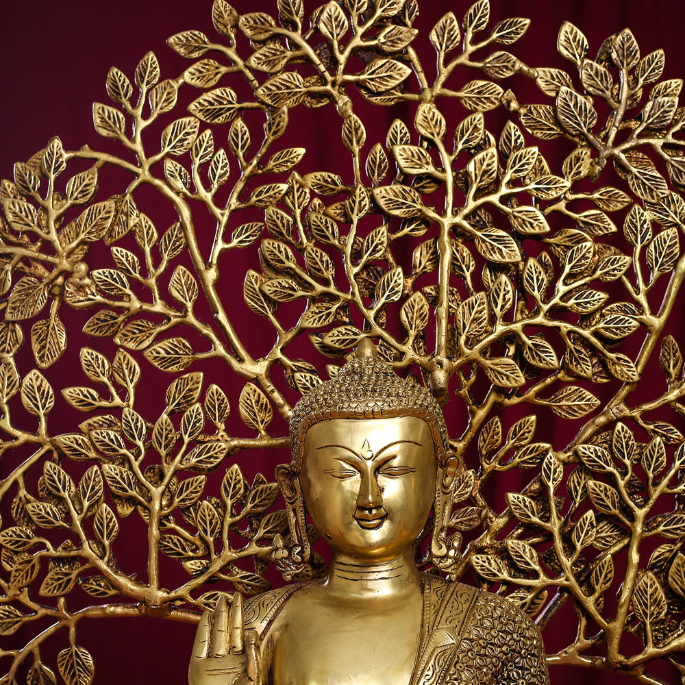 Brass Home Decor Buddha Statue With Tree (26 Inch) Vedansh Craft