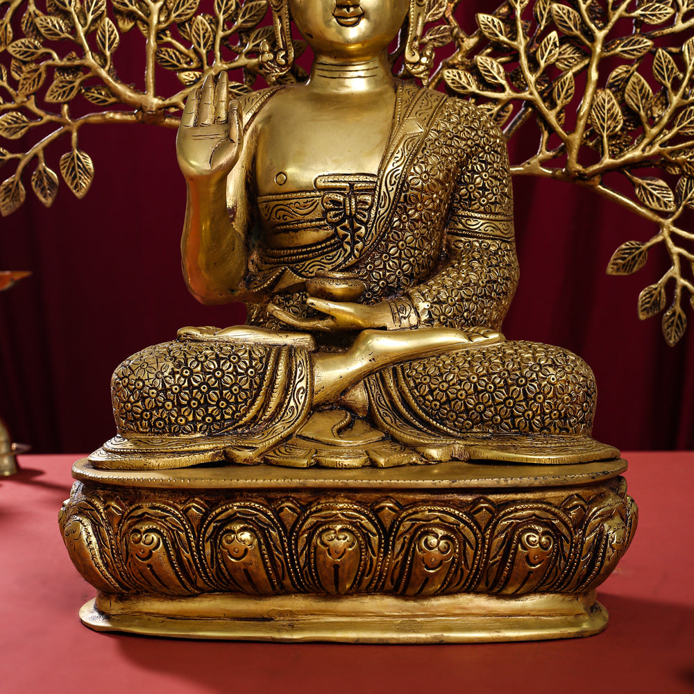 Brass Home Decor Buddha Statue With Tree (26 Inch) Vedansh Craft