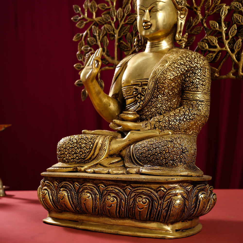 Brass Home Decor Buddha Statue With Tree (26 Inch) Vedansh Craft