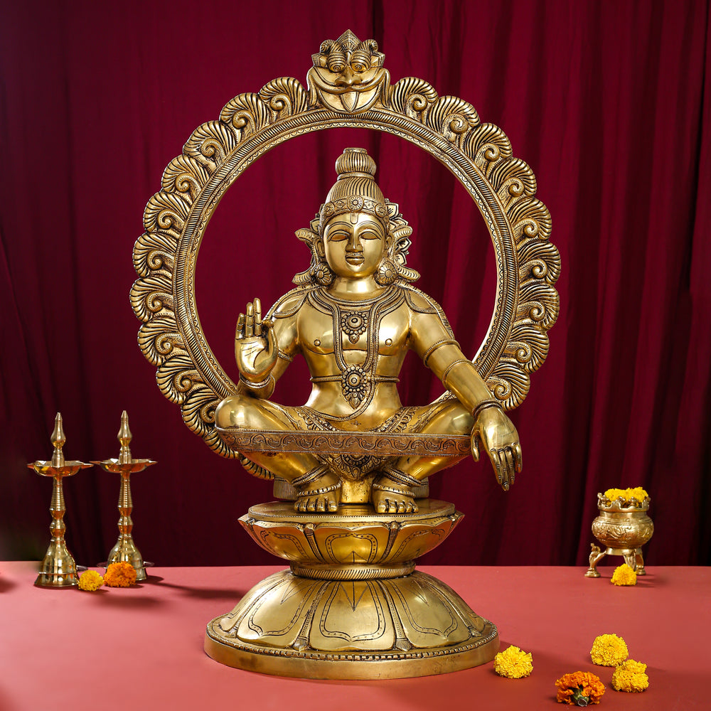 Brass Superfine Lord Frame Ayyappa/Ayyappan Idol (30 Inch) Vedansh Craft