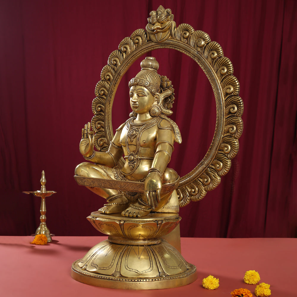 Brass Superfine Lord Frame Ayyappa/Ayyappan Idol (30 Inch) Vedansh Craft