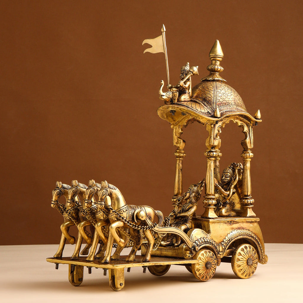 Brass Arjun And Krishna Rath (15 Inch) Vedansh Craft