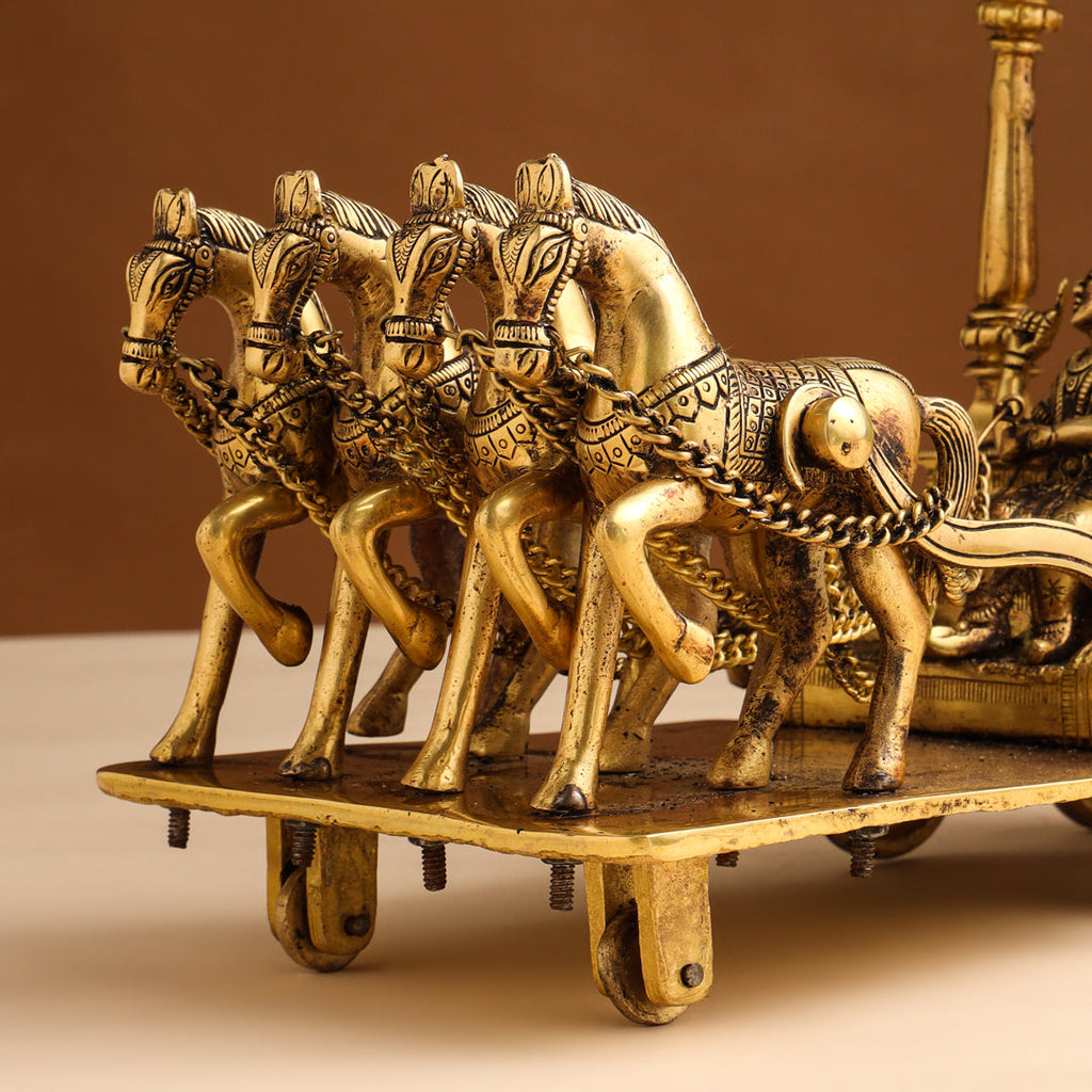 Brass Arjun And Krishna Rath (15 Inch) Vedansh Craft