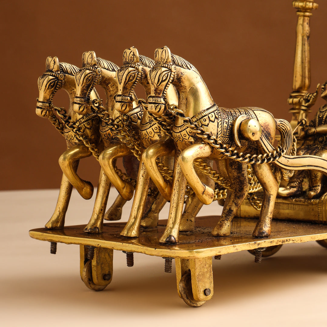 Brass Arjun And Krishna Rath (15 Inch) Vedansh Craft