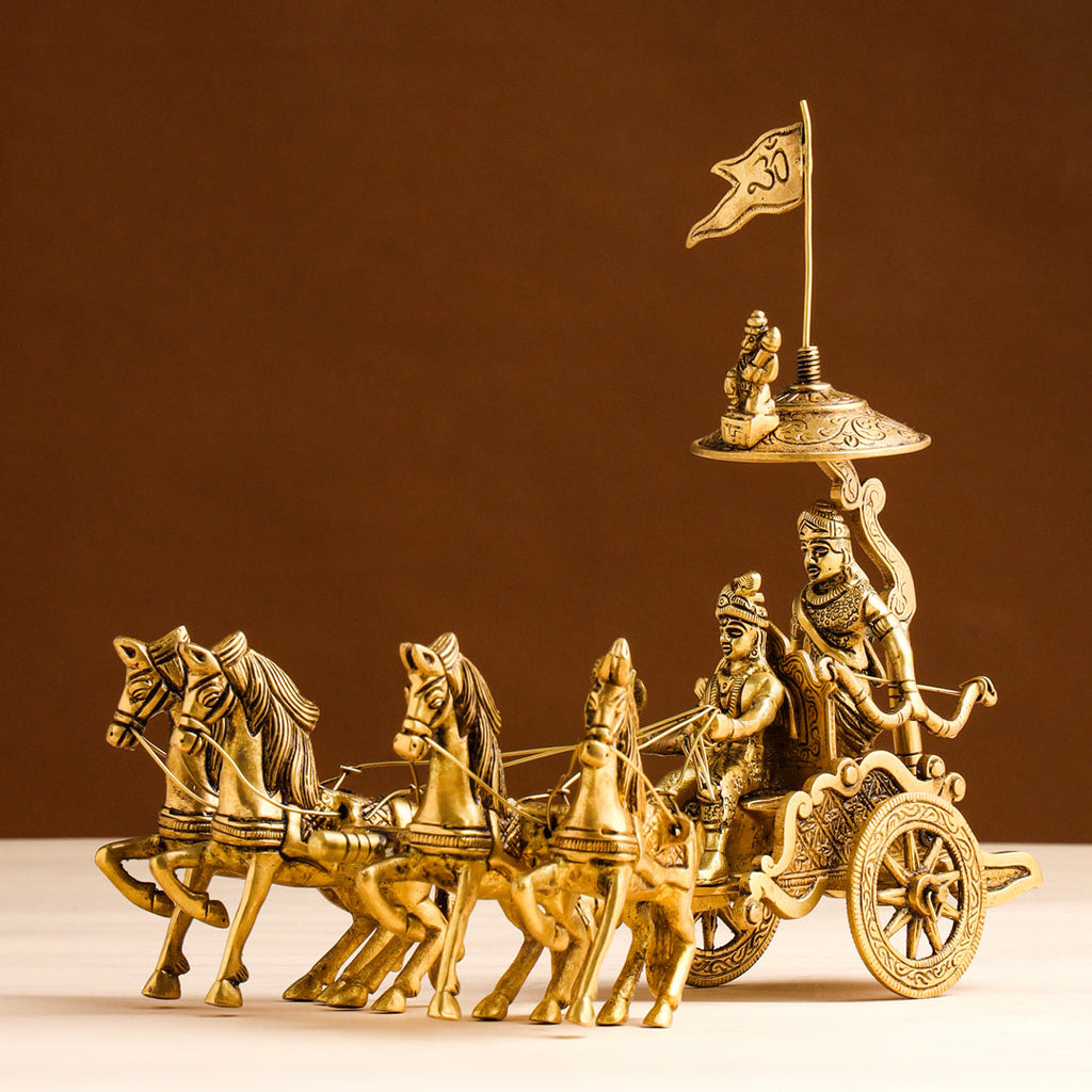 Brass Arjun And Krishna Rath (7.5 Inch) Vedansh Craft