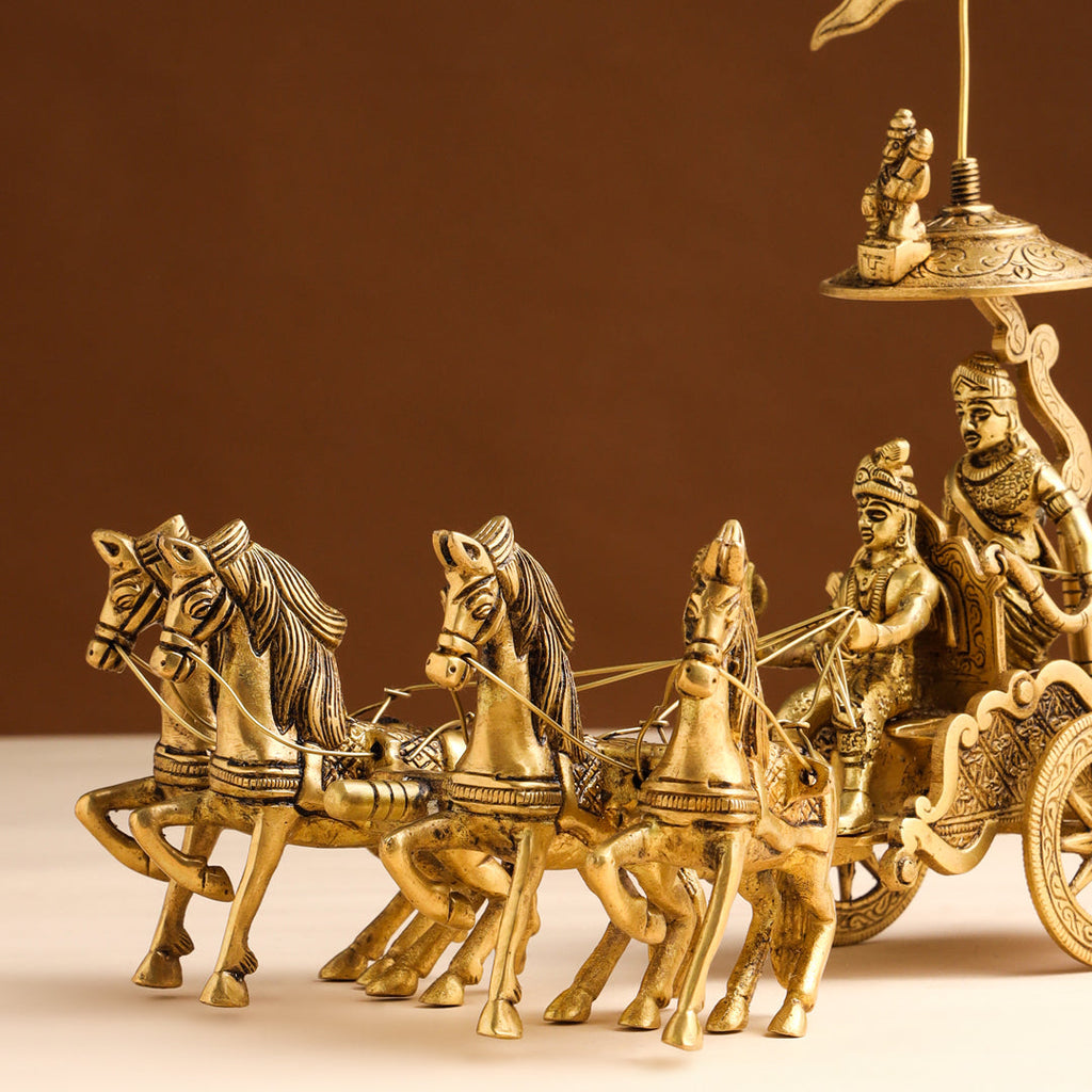 Brass Arjun And Krishna Rath (7.5 Inch) Vedansh Craft