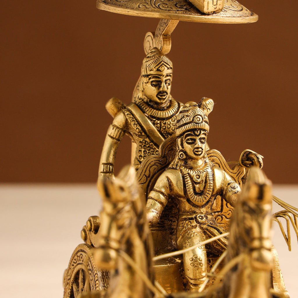 Brass Arjun And Krishna Rath (7.5 Inch) Vedansh Craft