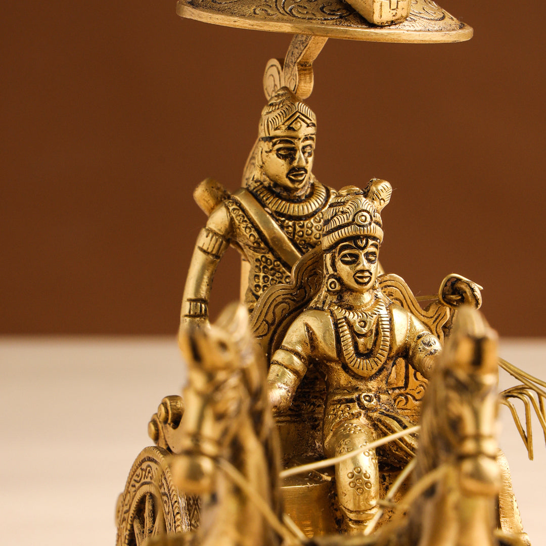 Brass Arjun And Krishna Rath (7.5 Inch) Vedansh Craft