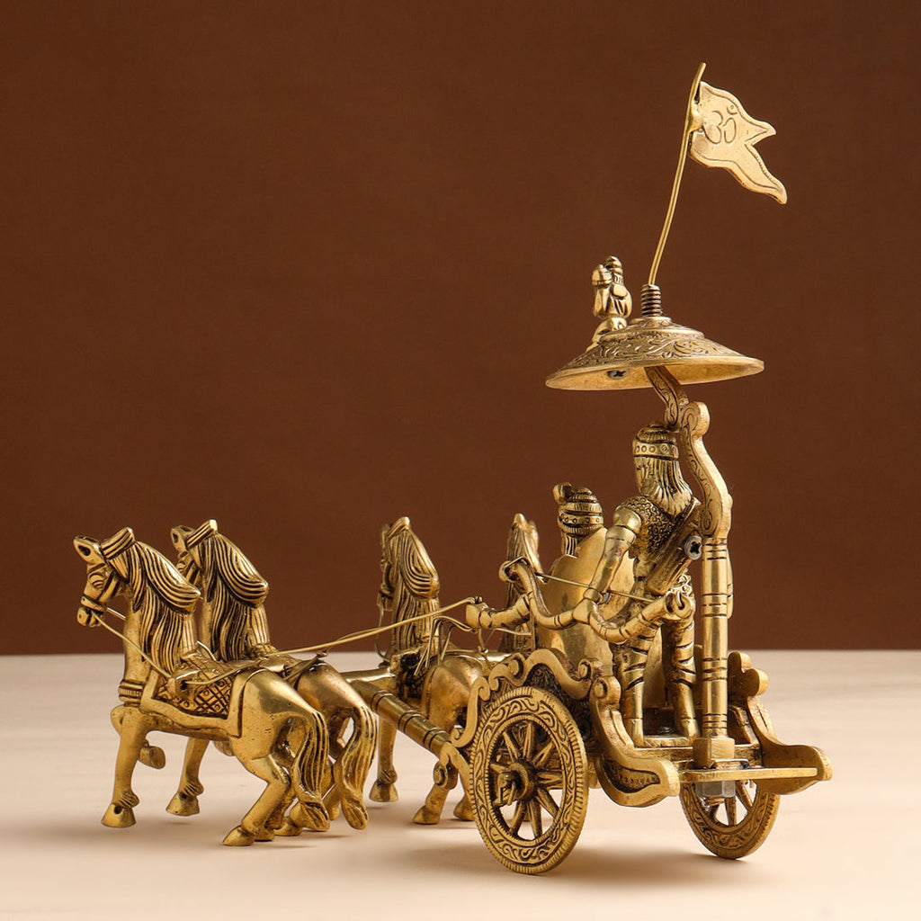 Brass Arjun And Krishna Rath (7.5 Inch) Vedansh Craft
