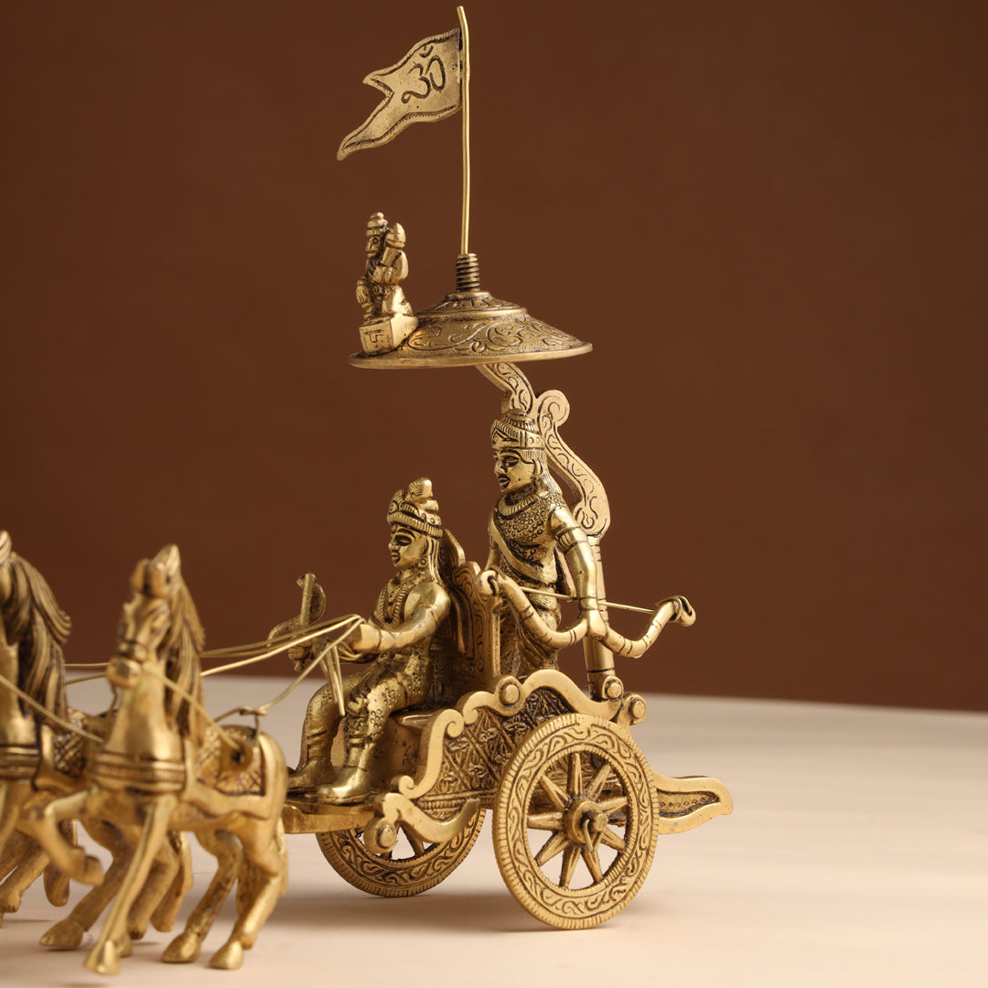 Brass Arjun And Krishna Rath (7.5 Inch) Vedansh Craft