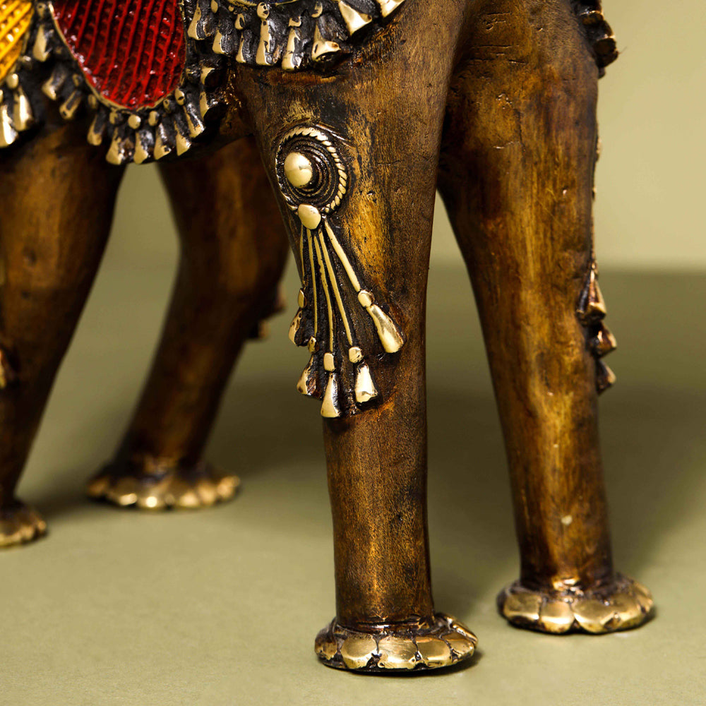 Brass Dhokra up Trunk Monkey Elephant Statue (23.5 Inch) Vedansh Craft