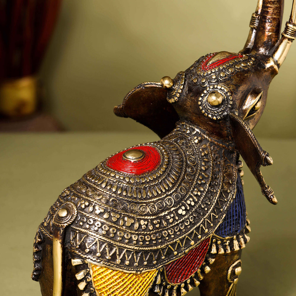 Brass Dhokra up Trunk Monkey Elephant Statue (23.5 Inch) Vedansh Craft