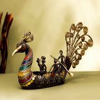 Brass Dhokra Peacock Five Men Boat (13 Inch) Vedansh Craft