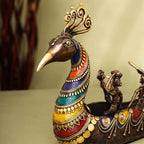 Brass Dhokra Peacock Five Men Boat (13 Inch) Vedansh Craft