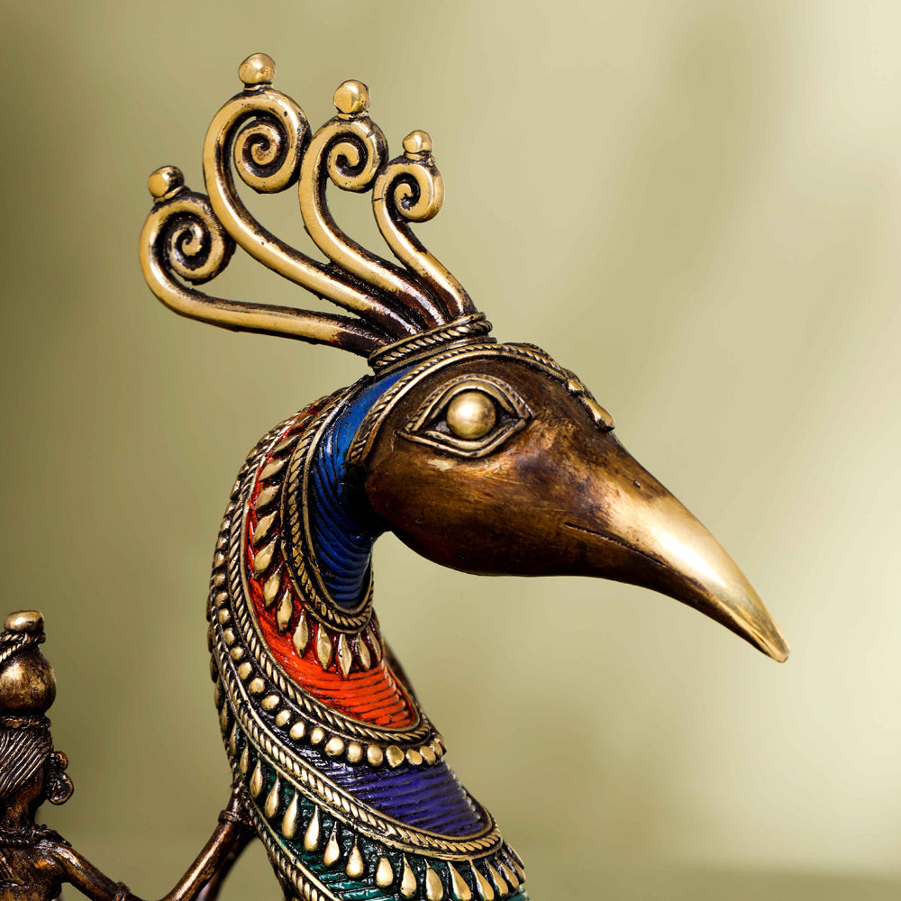 Brass Dhokra Peacock Five Men Boat (13 Inch) Vedansh Craft